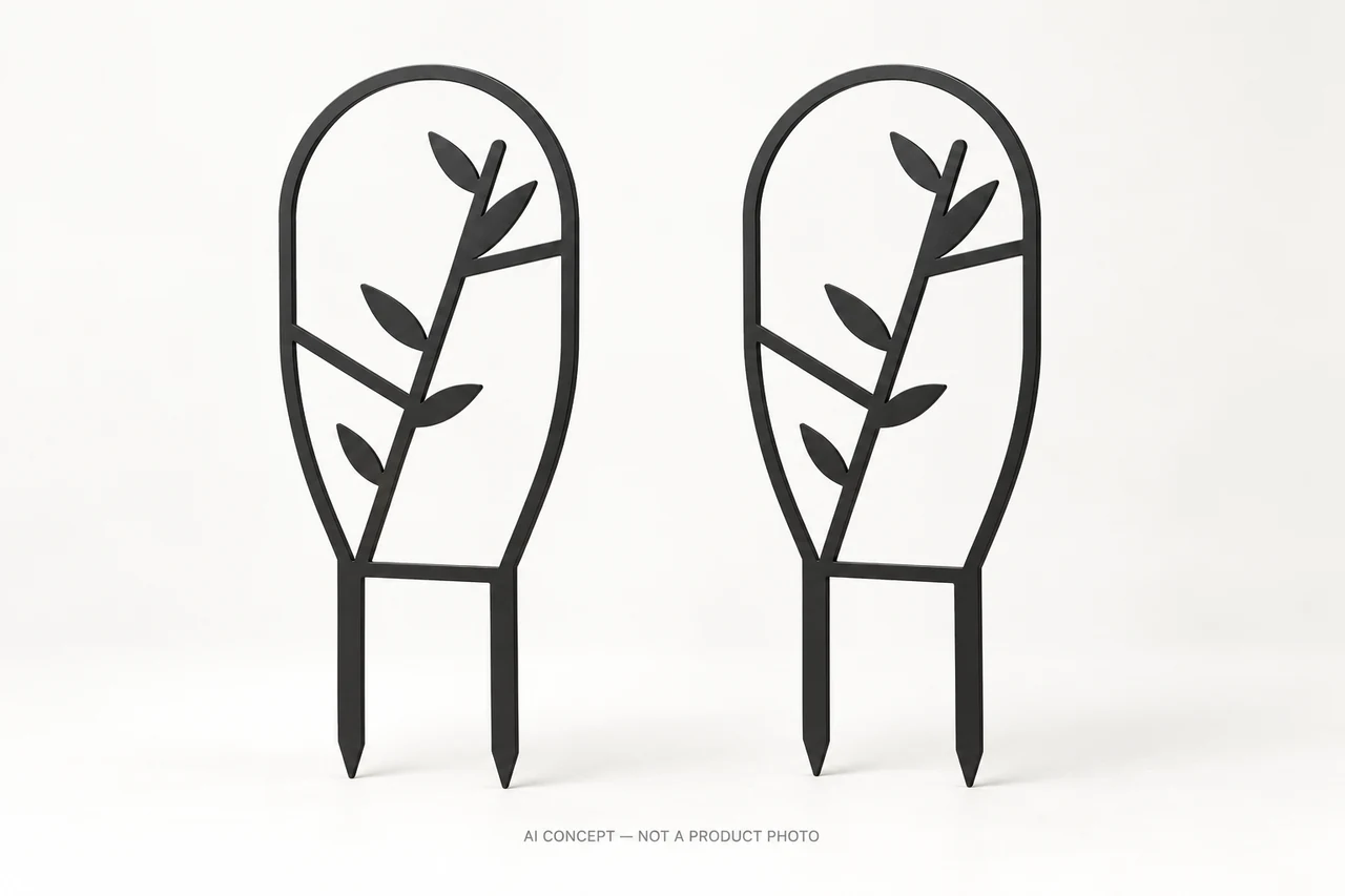 Product visualisation of the two-piece trellis set, with two soil-insertion feet on each piece