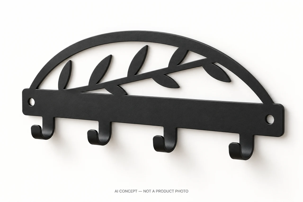Product visualisation of the rack with four continuous bent hooks and two mounting holes